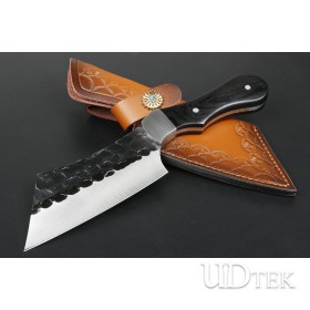  Outdoor black wood fixed hunting knife with leather pouch UD21MA06600